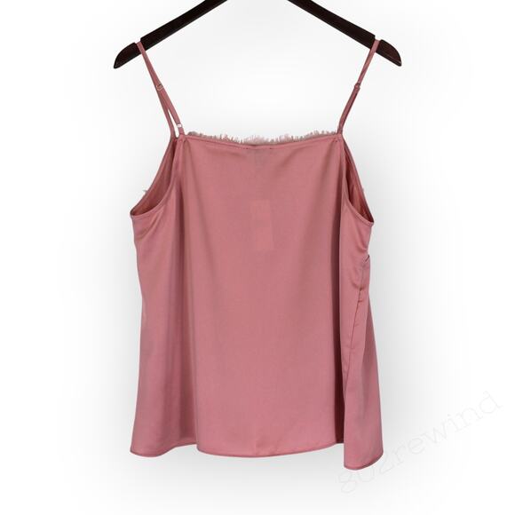 Large NEW AnnTaylor Lace Trim Square Neck Tank Camisole Mauve Blush Satin - Picture 9 of 9